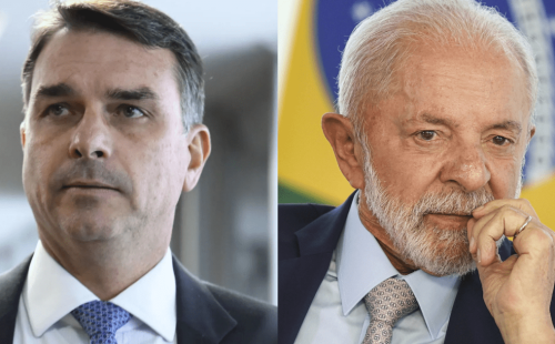 Foto: O senador Flávio Bolsonaro (à esquerda) e o presidente Luiz Inácio Lula da